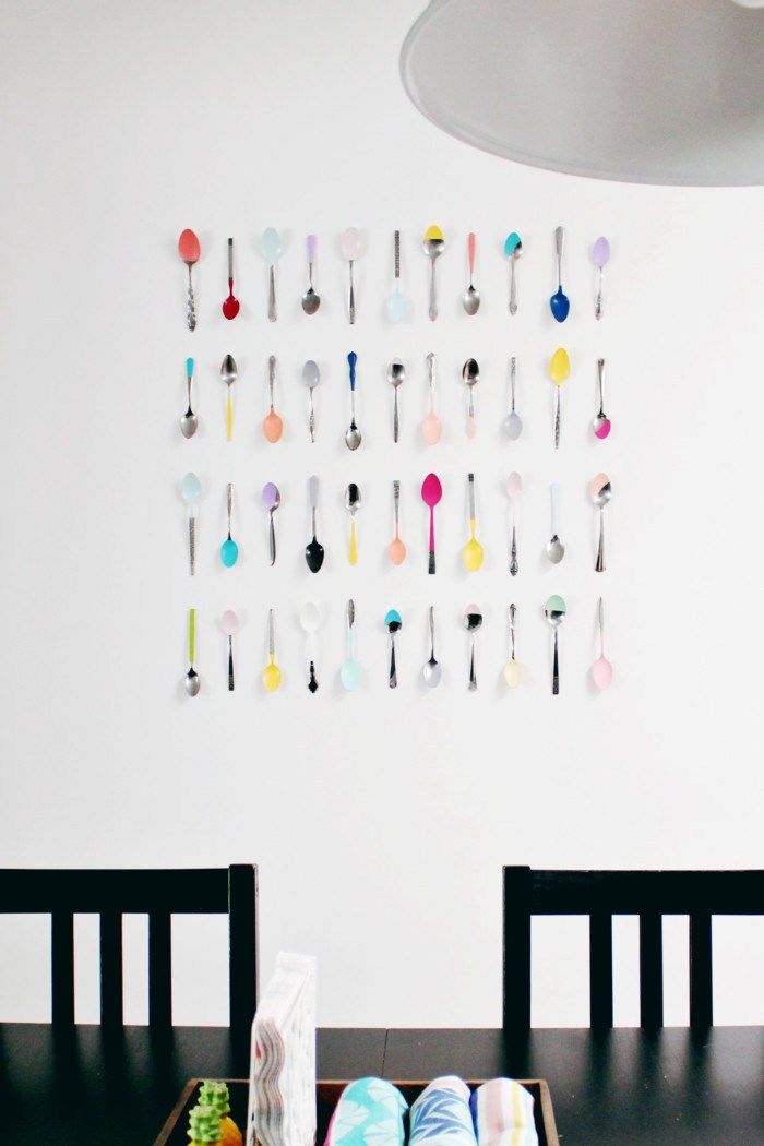  Decor  Hacks  Colorful kitchen wall  art  using spoons and a 